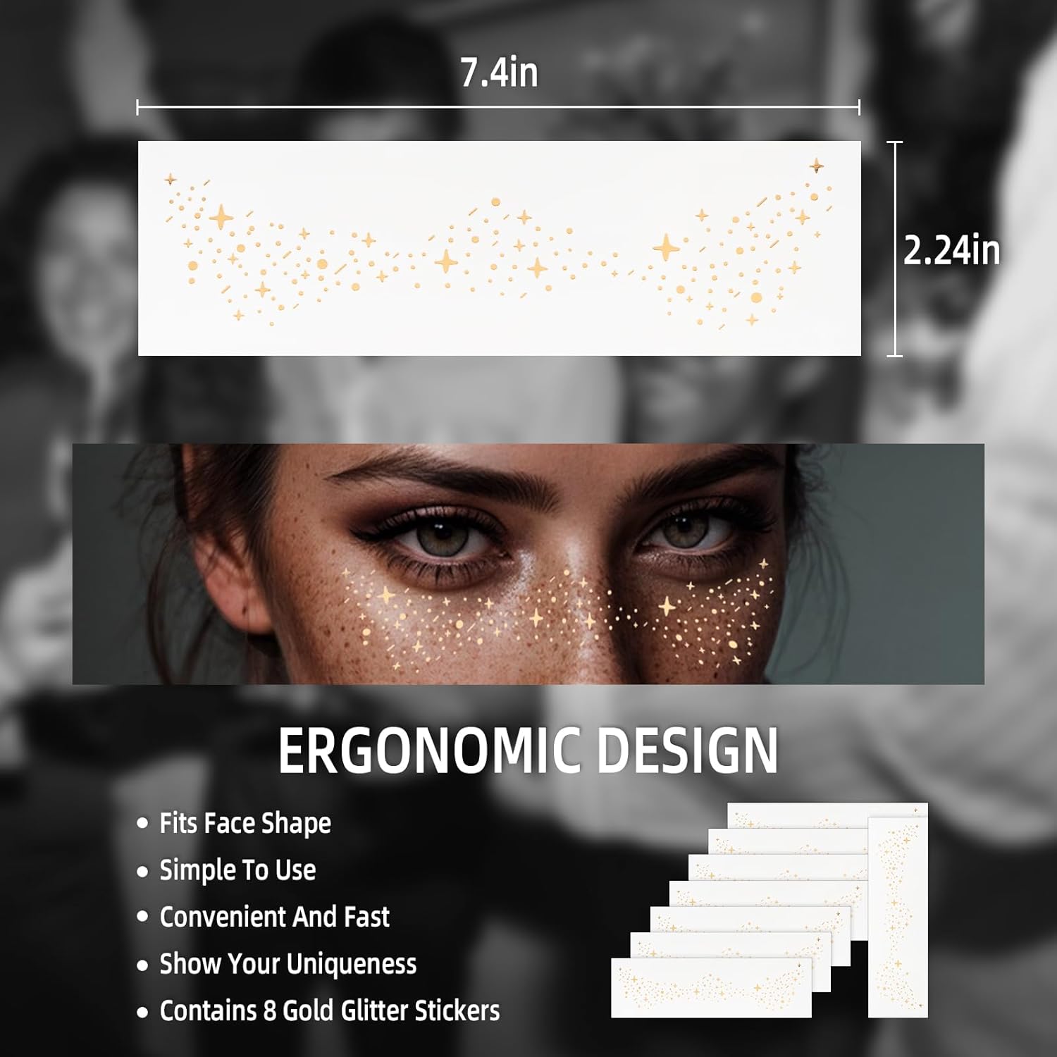 Gold Glitter Freckles Face Tattoo, Makeup Patch - Freckle Makeup, Faux Freckles Waterproof Temporary Tattoos Cute Glitter Makeup Accessories For Women - 8 Pcs