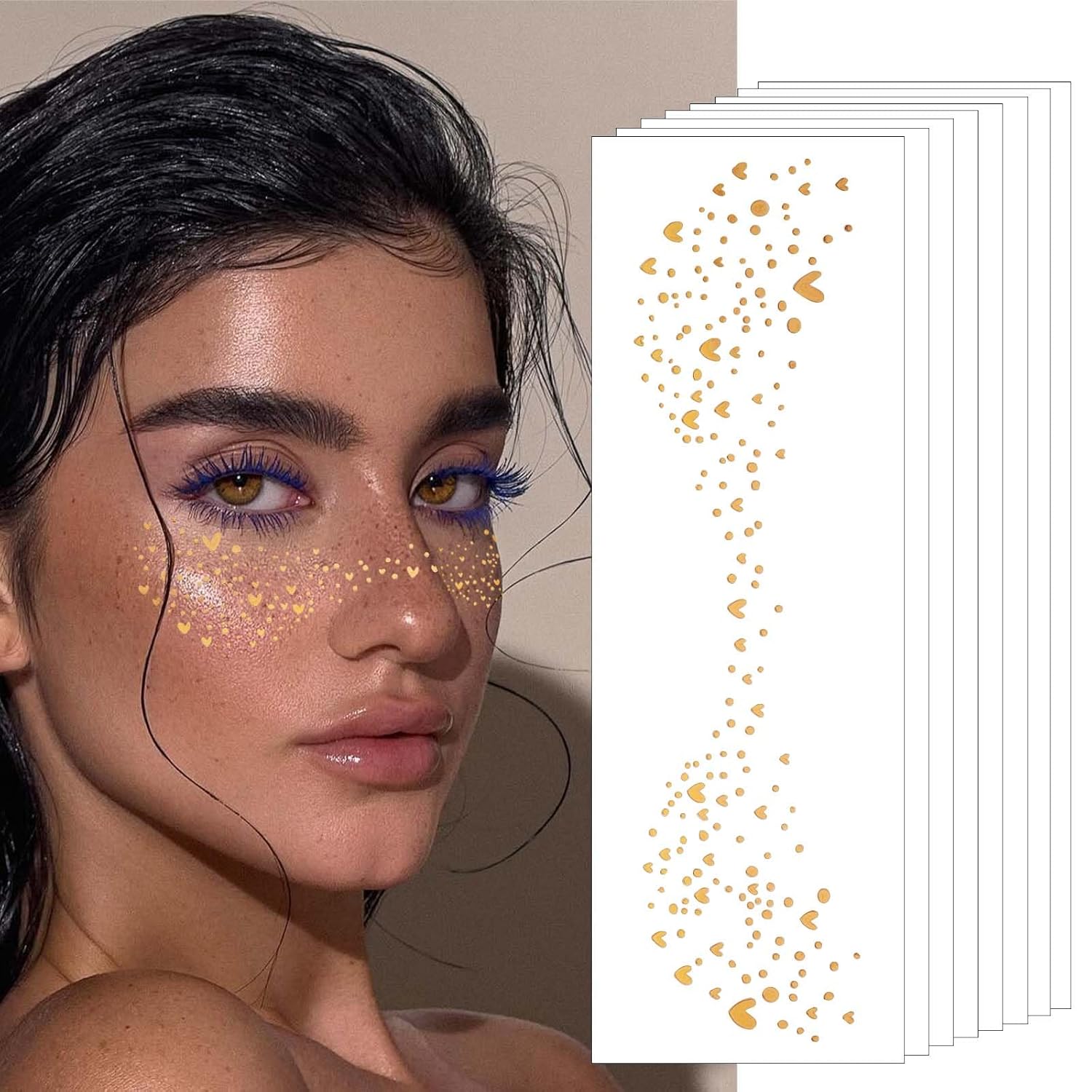 Gold Glitter Freckles Face Tattoo, Makeup Patch - Freckle Makeup, Faux Freckles Waterproof Temporary Tattoos Cute Glitter Makeup Accessories For Women - 8 Pcs