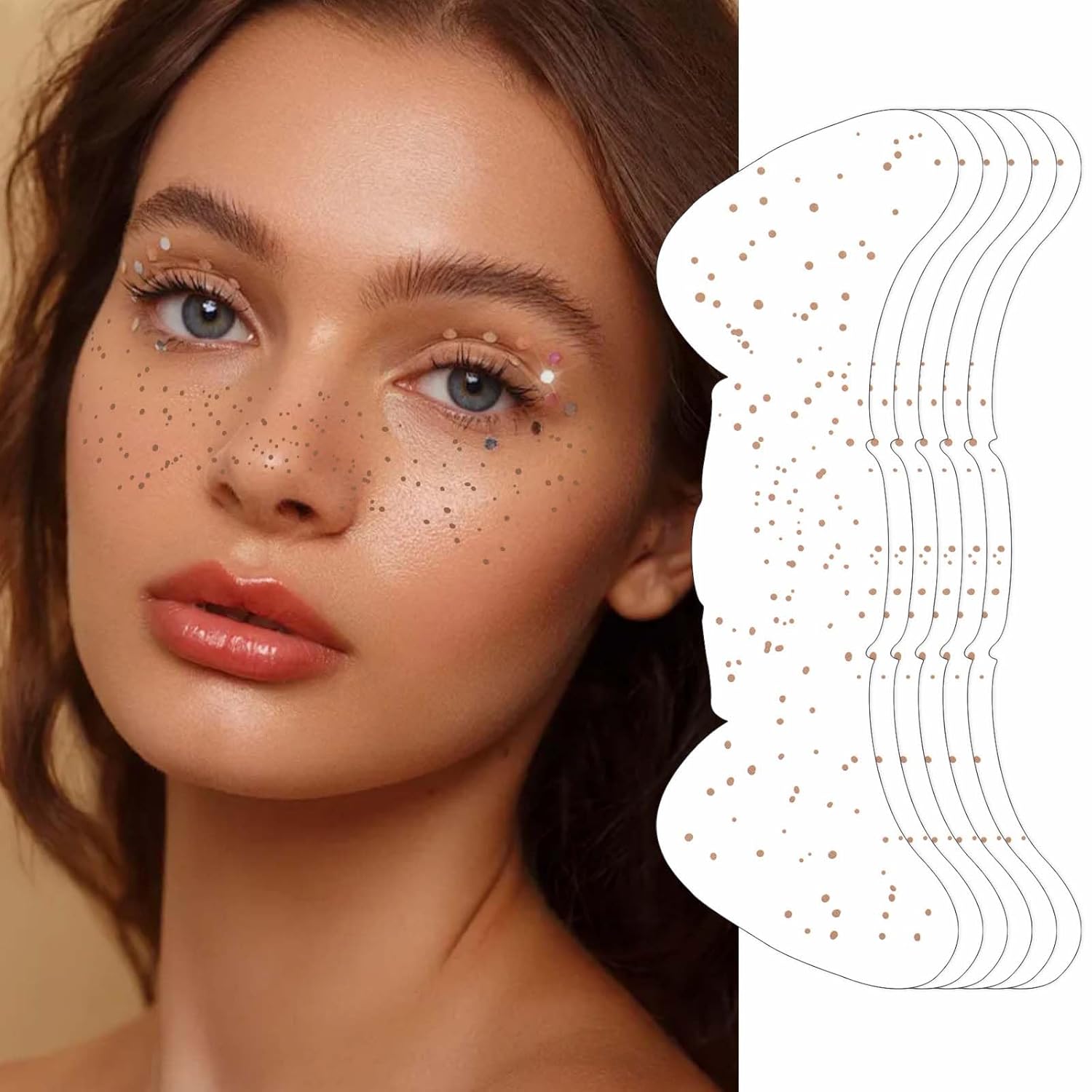 Gold Glitter Freckles Face Tattoo, Makeup Patch - Freckle Makeup, Faux Freckles Waterproof Temporary Tattoos Cute Glitter Makeup Accessories For Women - 8 Pcs