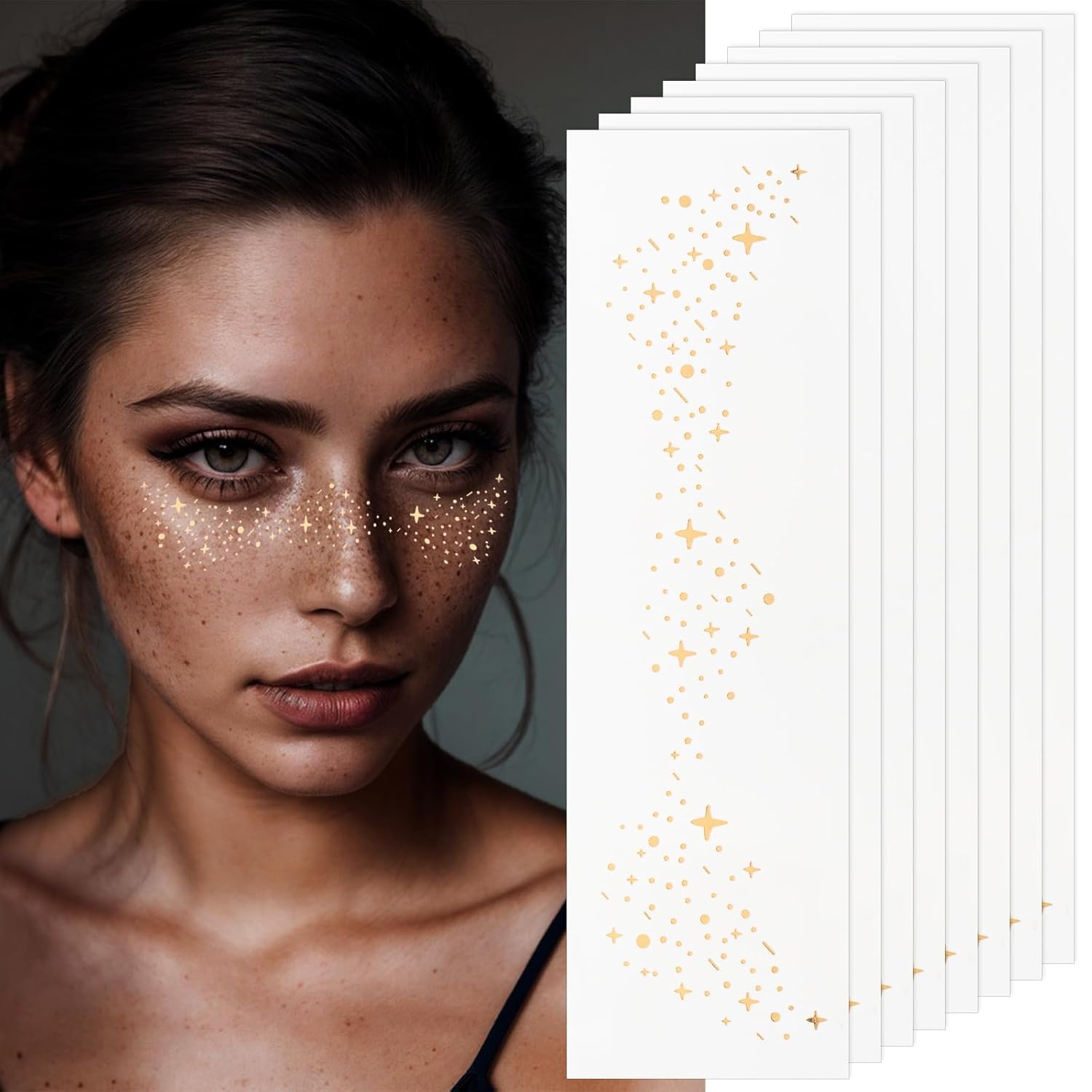 Gold Glitter Freckles Face Tattoo, Makeup Patch - Freckle Makeup, Faux Freckles Waterproof Temporary Tattoos Cute Glitter Makeup Accessories For Women - 8 Pcs