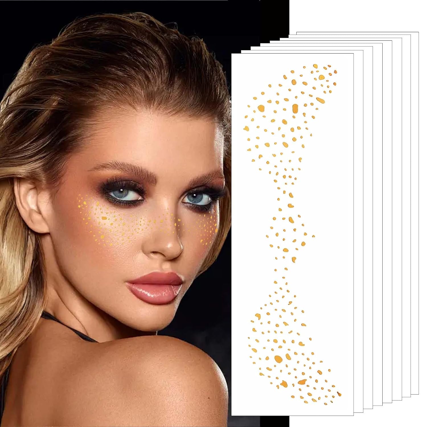 Gold Glitter Freckles Face Tattoo, Makeup Patch - Freckle Makeup, Faux Freckles Waterproof Temporary Tattoos Cute Glitter Makeup Accessories For Women - 8 Pcs