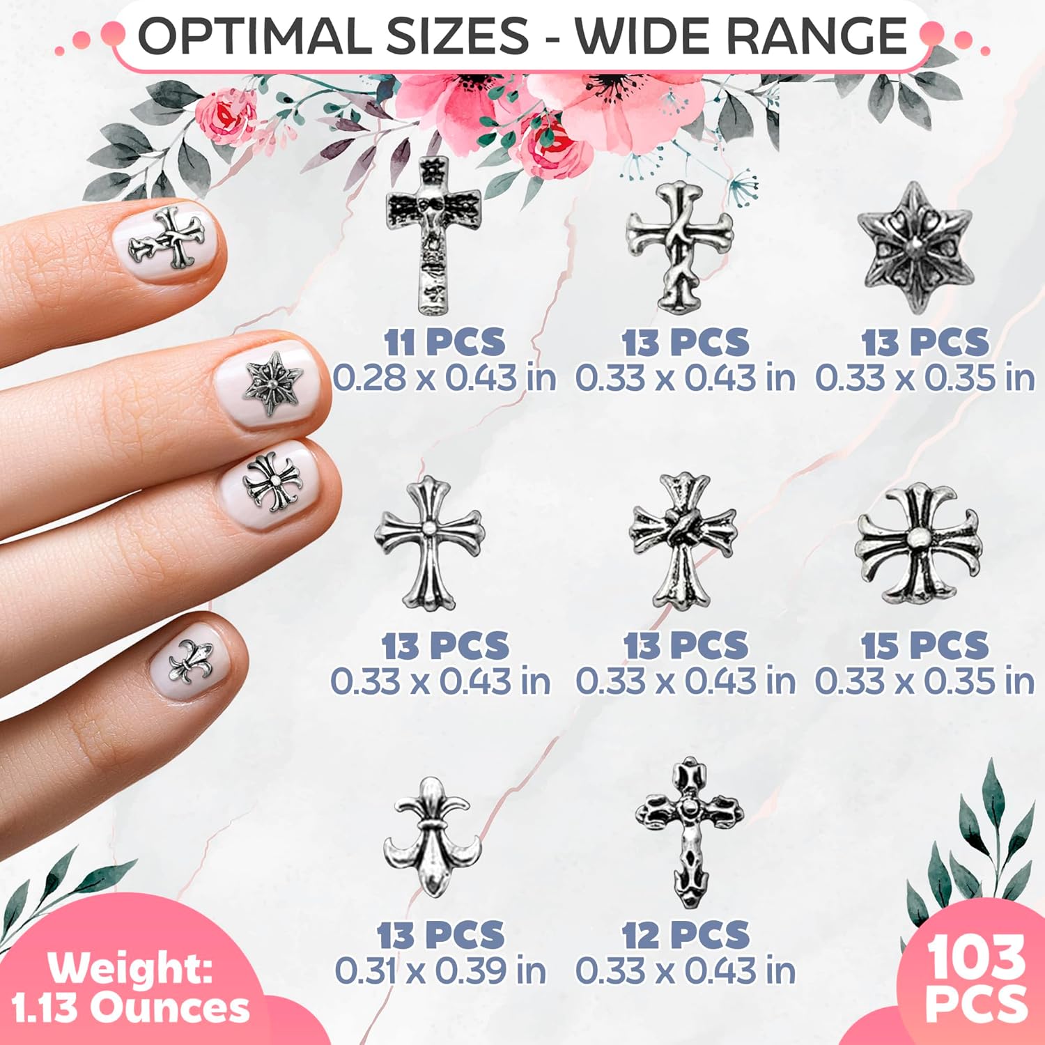 100Pcs Cross Metal Nail Charms